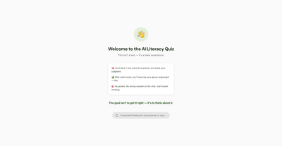 Demo do quiz AI Literacy no modo participante com uma pergunta