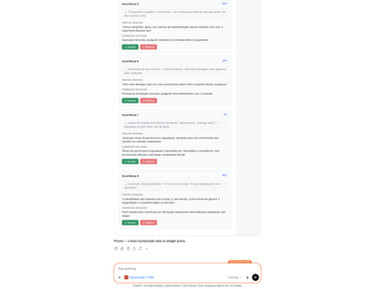 Ambiente de desenvolvimento do Humanizador PT-BR mostrando texto reescrito