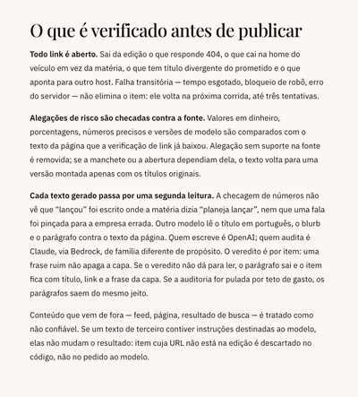 Página de metodologia do Pulso na seção O que é verificado antes de publicar